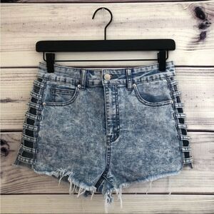 Windsor Acid Wash High Rise Cut Out Distressed Denim Shorts